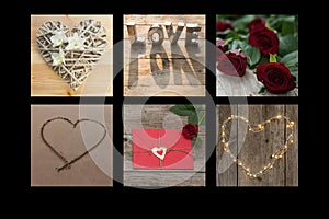 Romantic collage of hearts and flowers