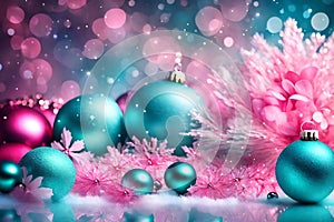 Romantic colorful dreamy christmas background in pink and green colors