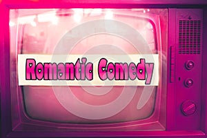 Romantic comedy pink tv film genre purple television label old tv text vintage retro romance movie background