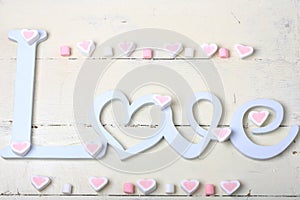 Romantic composition word love Valentine`s Day marshmallows