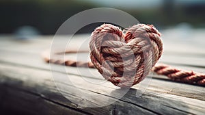 Romantic Concept Of A Heart-Shaped Knot Made With Maritime Rope. Generative AI