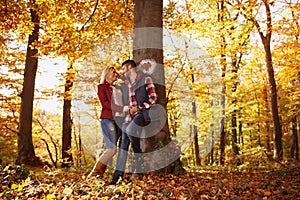 Romantic couple in autumn park