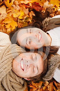 Romantic couple in the autumn park