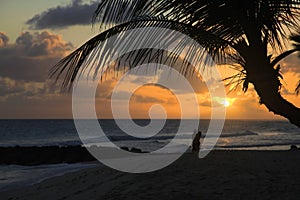 Romantic couple at beach with sunset