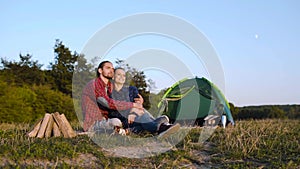 Romantic couple camping in nature on weekend