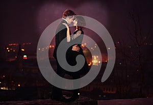 Romantic Couple on City Night Scene