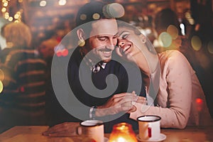 Romantic couple dating in pub