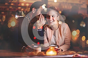 Romantic couple dating in pub