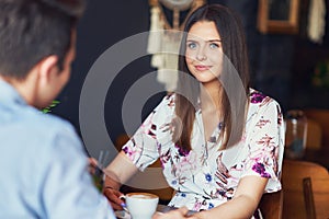 Romantic couple dating in restaurant