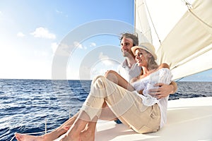 Romantic couple enjoying the cruise on a boat