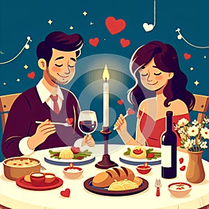Romantic couple enjoying foods together. AI Generated