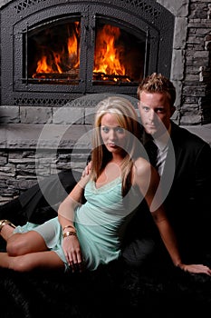 Romantic couple fireplace roaring