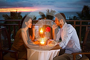 Romantic couple have dinner outdoor