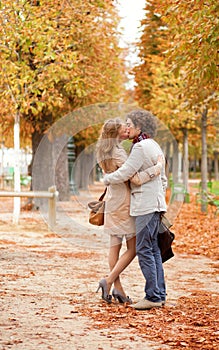 Romantic couple having a date in Tuilleries garden photo