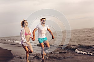 Romantic couple having fun on the beach.