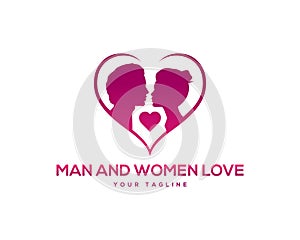 Romantic couple inside heart logo icon design.