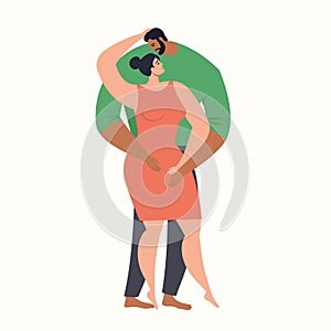 Romantic couple isolated on retro background. Portrait of men and women in love hugging, cuddling and kissing. Hand drawn vector