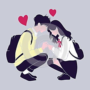 Romantic couple in love, hand drawn vector illustration