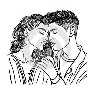 Romantic couple in love, hand drawn vector illustration