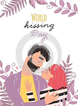 Romantic couple in love kissing. World kissing Day