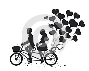 Romantic couple man and woman on a date driving bike