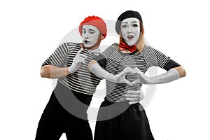 Romantic couple of mimes, isolated on white