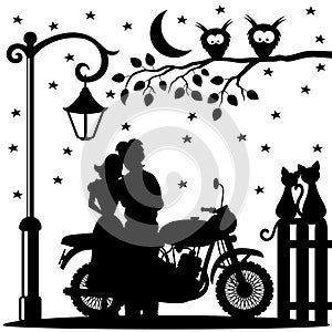 Romantic couple and motorcycle.