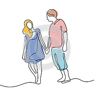 Romantic couple one line vector illustration