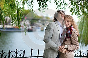 Romantic couple in Paris at spring