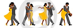 Romantic couple in passionate Latin American dances. Vector set with couples for the salsa festival. Hand drawing in flat style photo