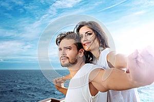 Romantic couple relaxing on the ferry