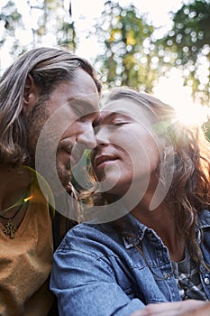 Romantic couple sitting on the roof