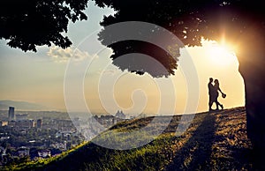 Romantic Couple at sunset city view