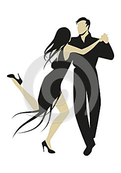 Romantic couple wearing elegant clothes dancing tango or latin music isolated on white background