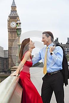 Romantic Couple on Westminster Bridge by Big Ben, London, Englan