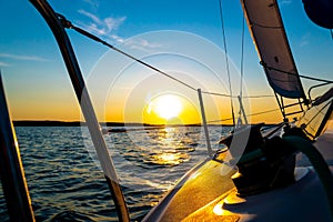 Romantic cruise onboard of sailling boat, luxury yacht, beautiful seascape background photo