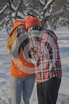 Romantic cute couple in the winter.