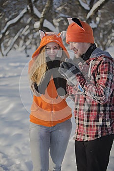 Romantic cute couple in the winter.