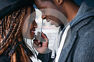 Romantic date. African American love couple