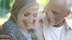 Romantic date, happy senior couple embracing, dating website, love and care