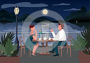 Romantic date in seaside resort town flat color vector illustration