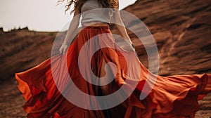 Romantic Desertwave: Woman In Red Long Skirt - Beautiful Maxi Skirt