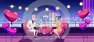 Romantic dinner date at night on city terrace