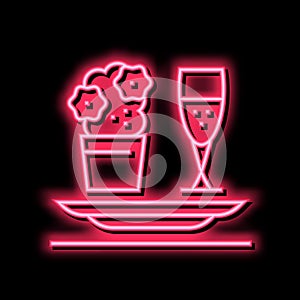 romantic dinner neon glow icon illustration