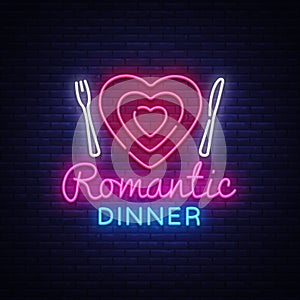 Romantic Dinner Neon Logo Vector. Romantic Dinner neon sign, design template, modern trend design, night neon signboard