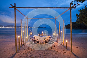 Romantic dinner set up on the beach