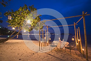 Romantic dinner set up on the beach