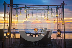 Romantic dinner setup on the beach