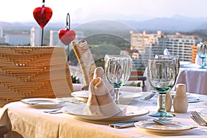Romantic dinner table set