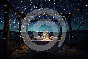 romantic dinner for two, with candlelight and starry sky overhead